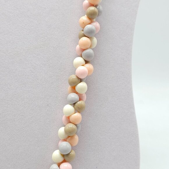 Vintage 1950s Pastel Bead Cluster Necklace 28" Acrylic Pink Gray No Clasp - Picture 3 of 5